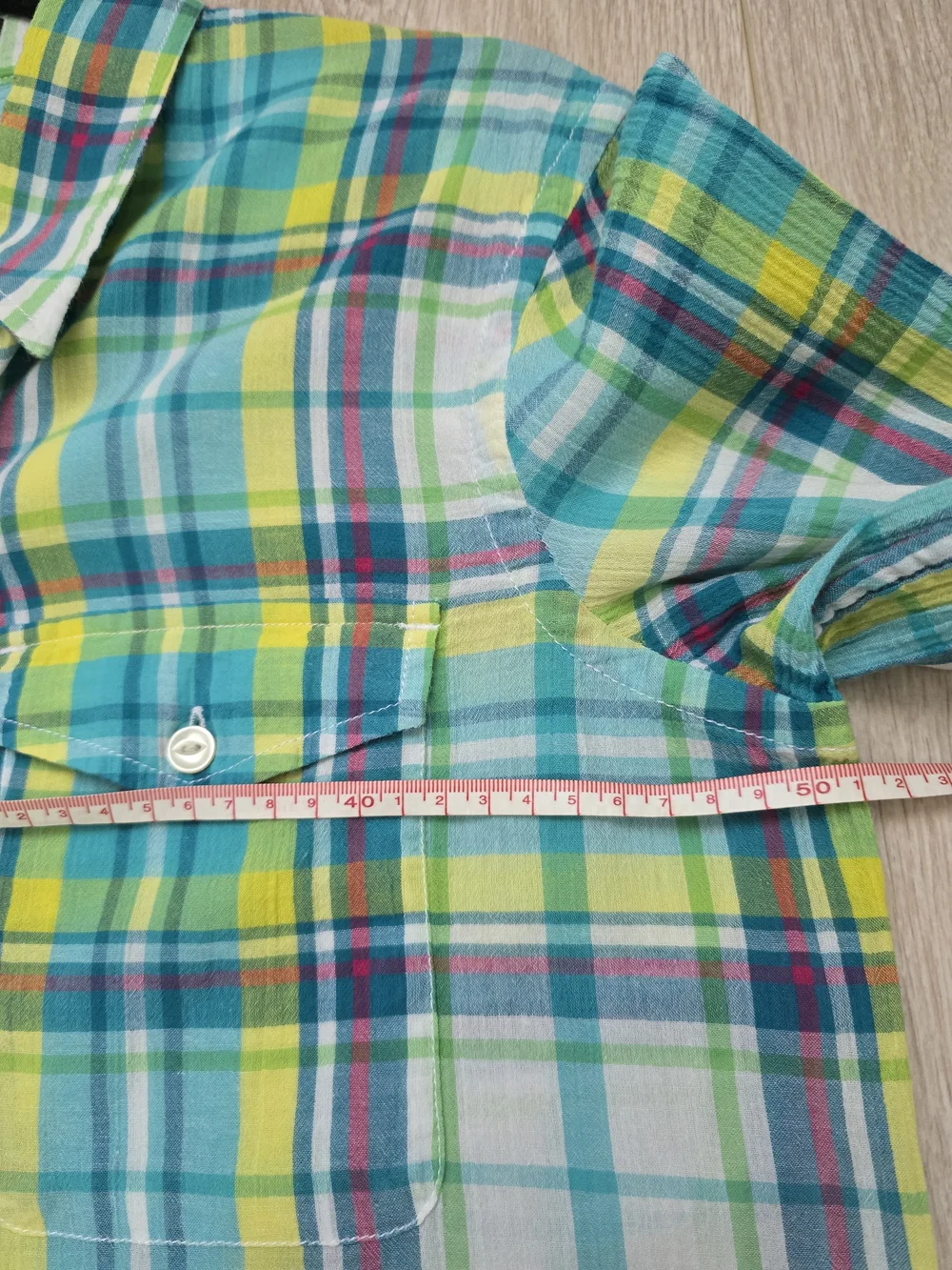 Ralph Lauren Plaid Button-Down Shirt in Aqua, Yellow & Green Cotton Size L Y2K - Picture 7 of 8